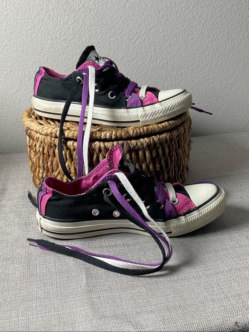 Converse All Star 129411F Pink Purple Black Patchwork Low Top Women’s 6/Kids 4 - Picture 3 of 9